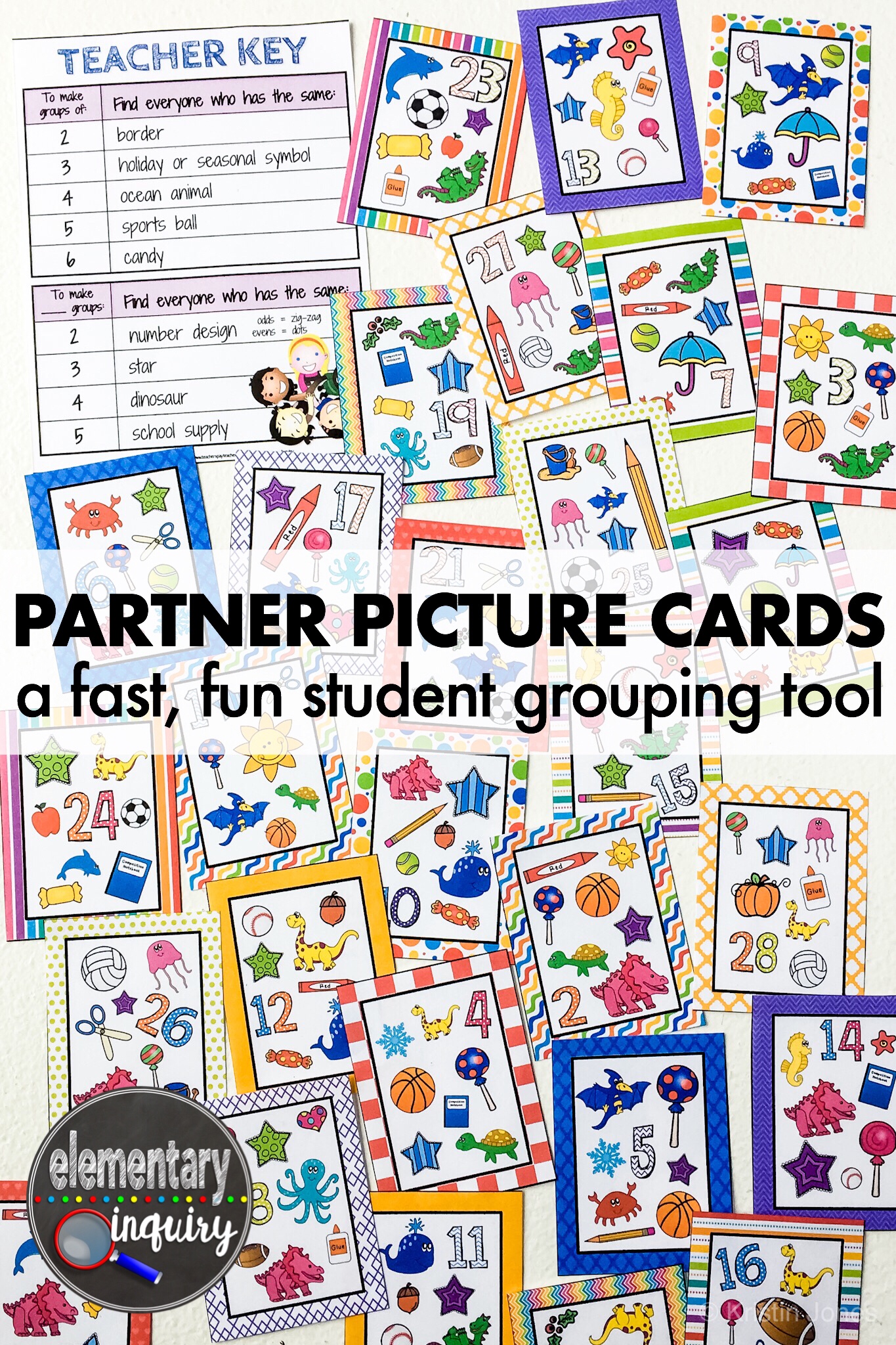 partner picture cards for flexible student grouping in upper elementary