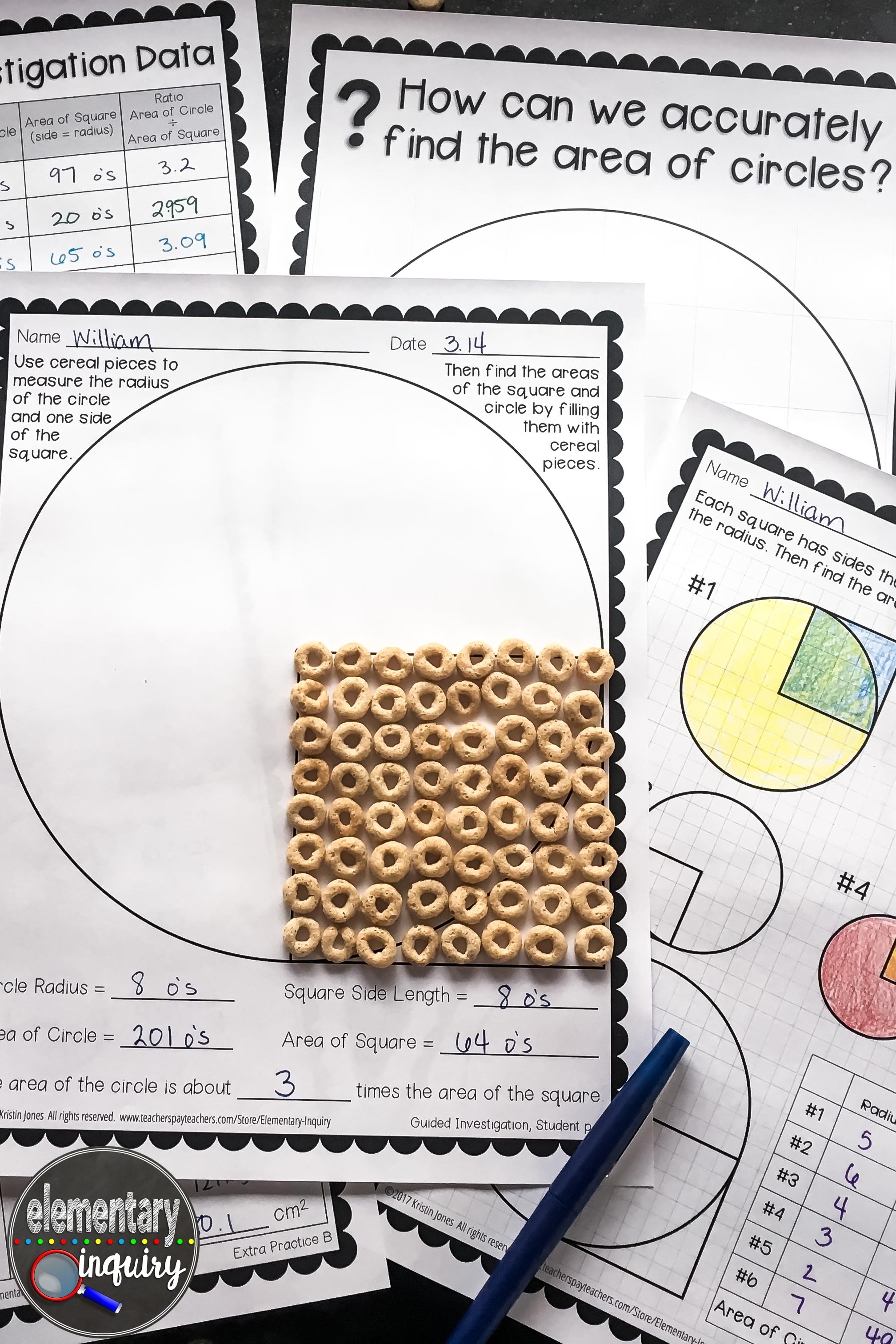 circle area formula inquiry lesson with cereal o's